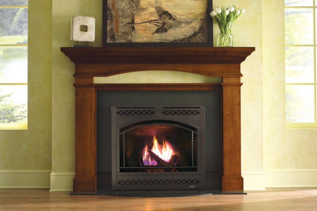 Direct-vent fireplace in house