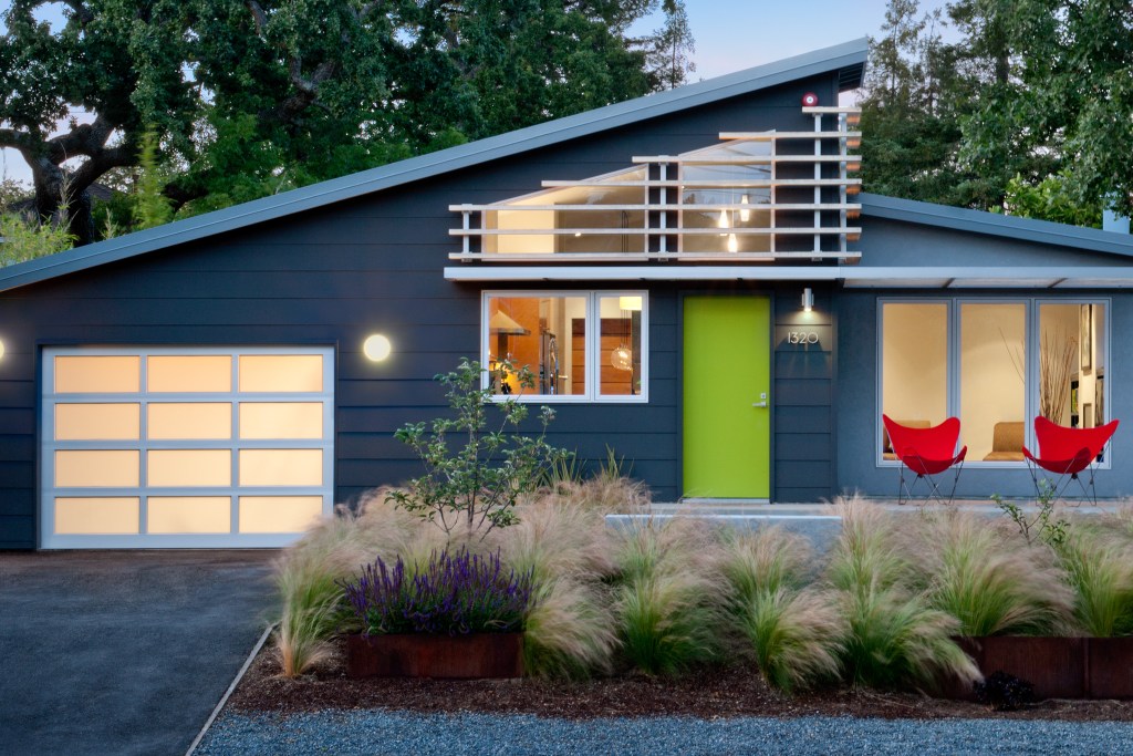 Home with well-designed exterior lighting