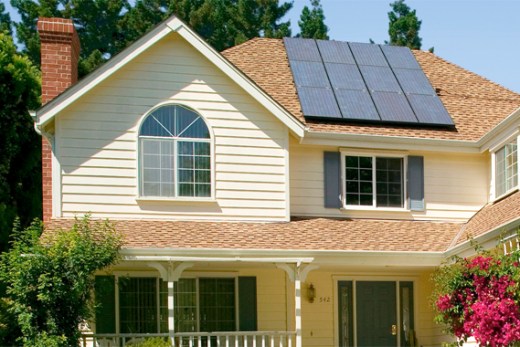 Home for sale with solar panels on roof