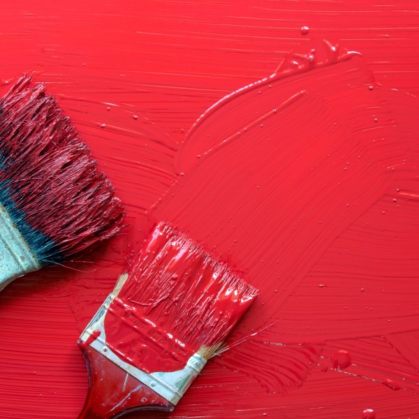 Woman standing in front of a wall of paint colors