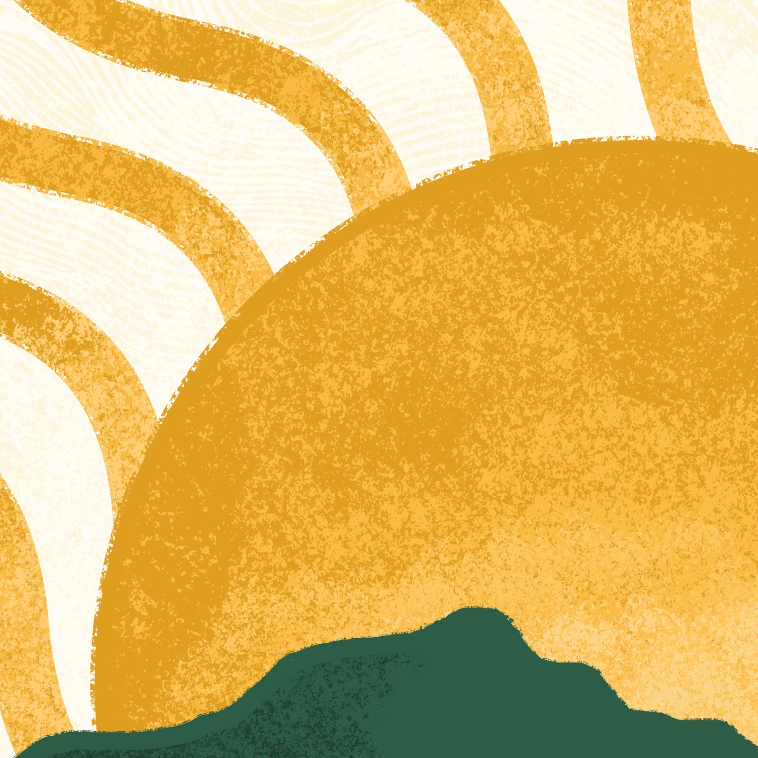 Illustration of the sun over green hills