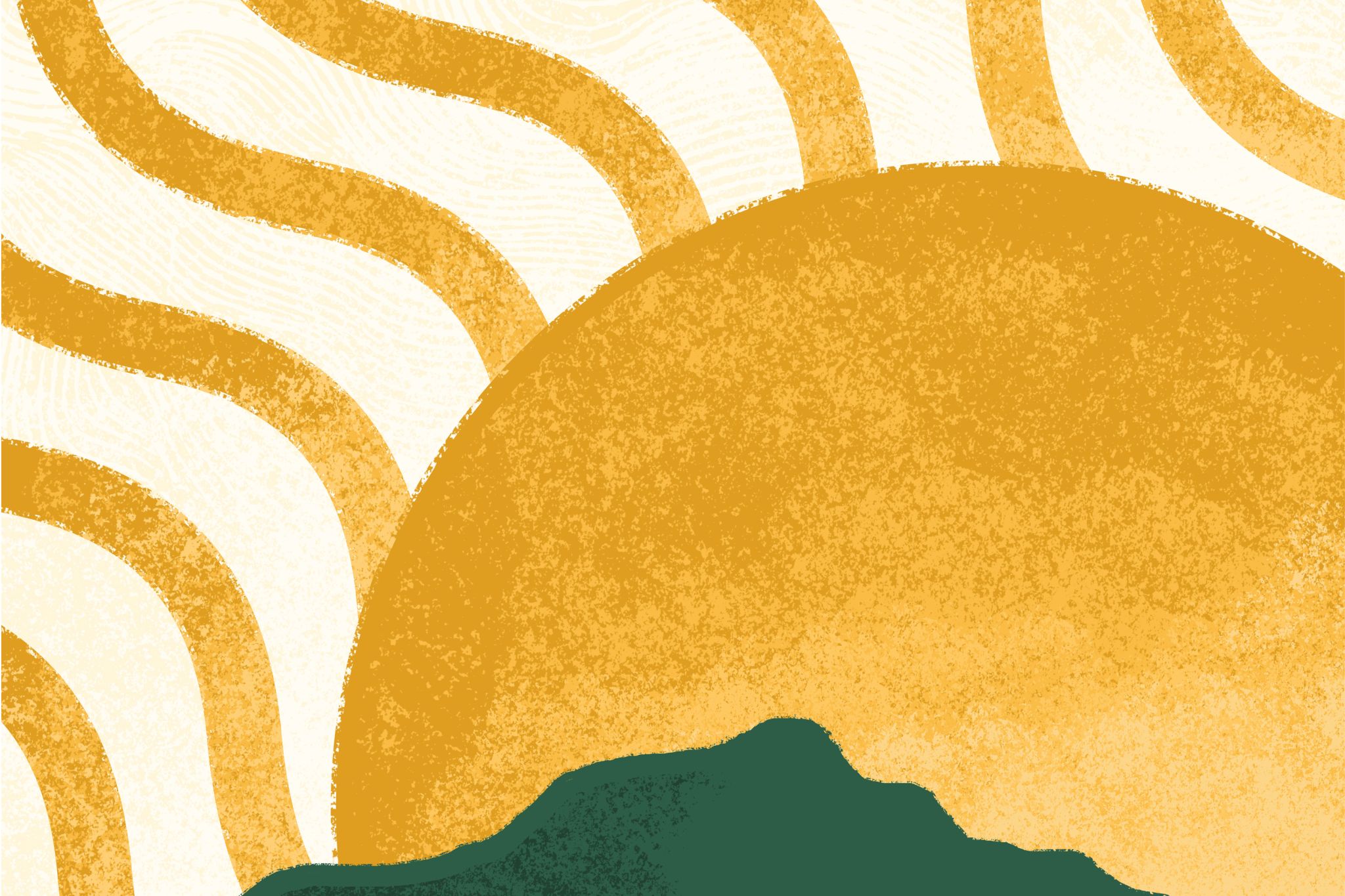 Illustration of the sun over green hills