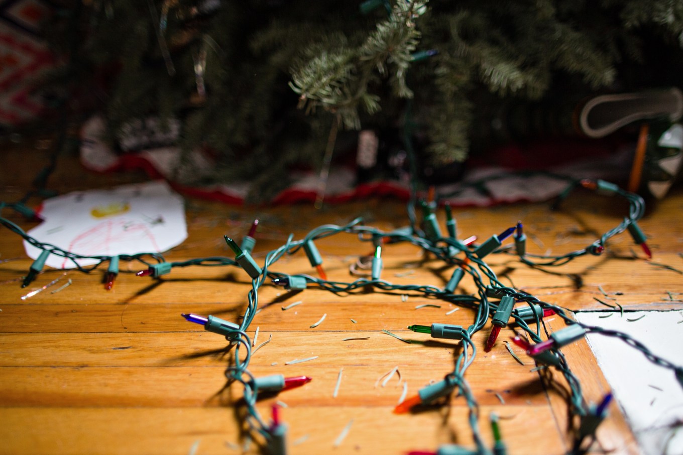 Christmas tree lights on the floor