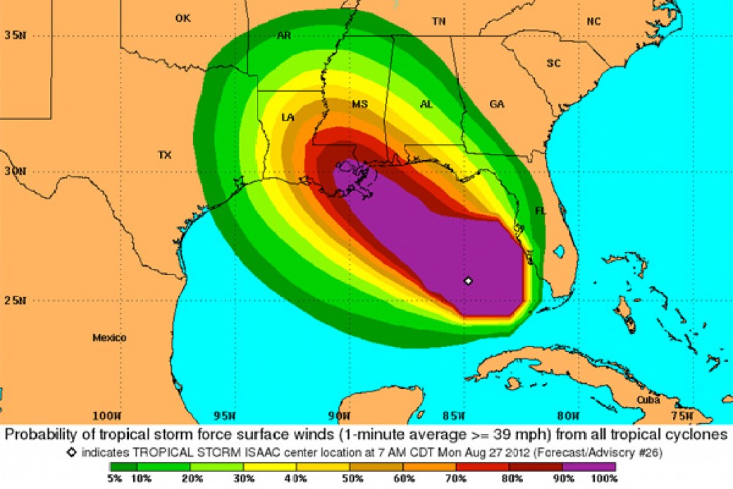 NOAA's Tropical Storm Force Wind Speed Probabilities map