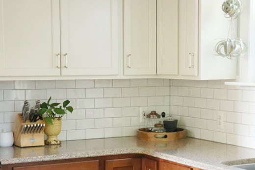 White subway tile kitchen backsplash