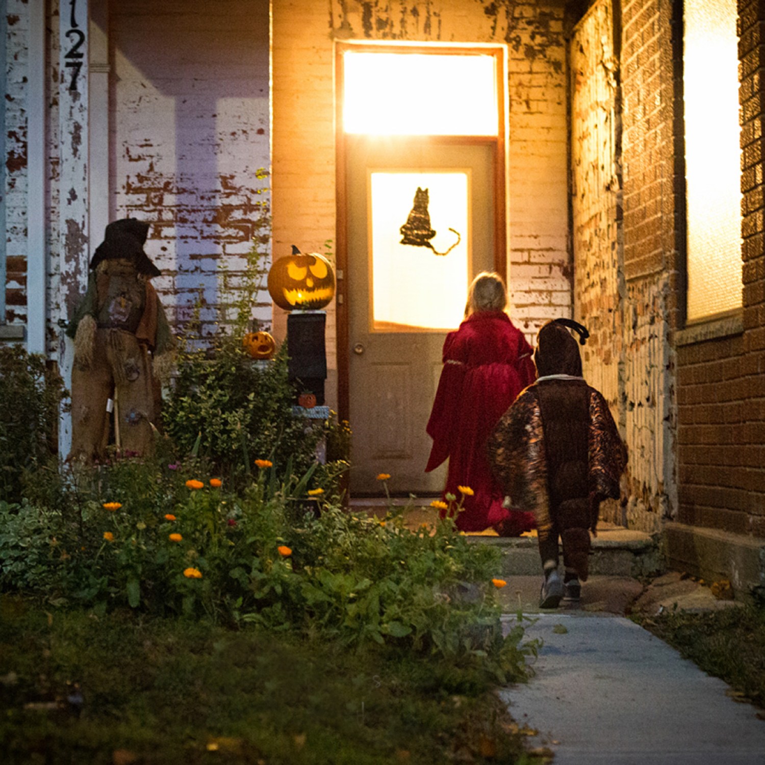 Trick or treat Halloween safety rules in a neighborhood