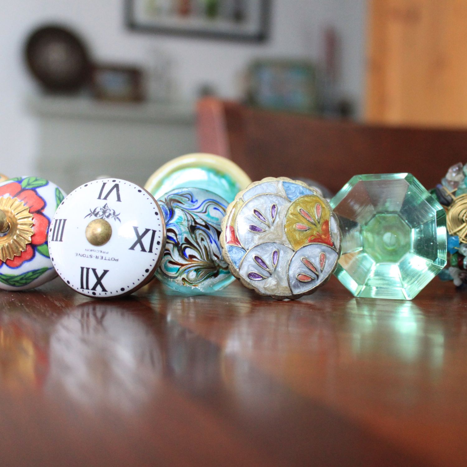 Colorful cabinet knobs for a home kitchen