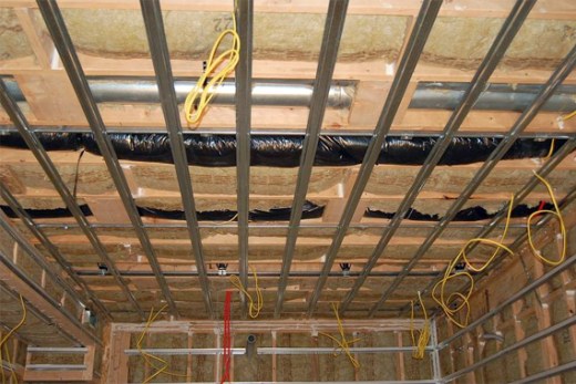 A ceiling during the soundproofing process