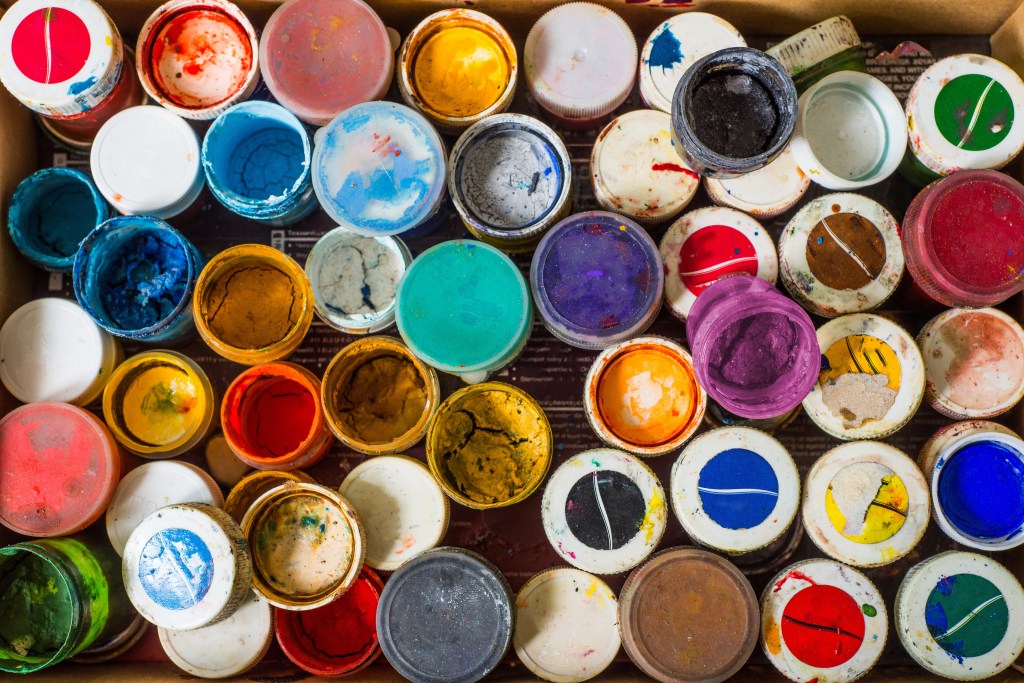 Rainbow of paint cans