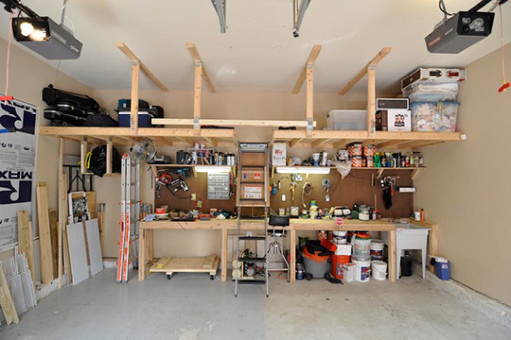 Wooden workbench in garage