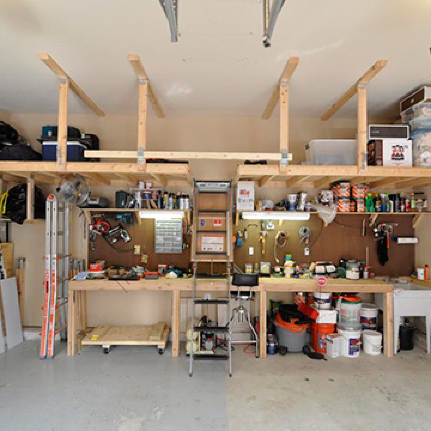 Wooden workbench in garage