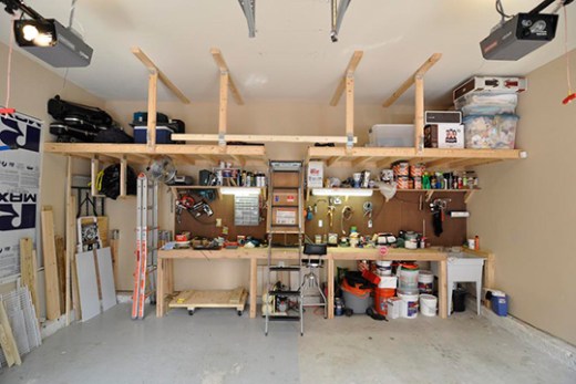 Wooden workbench in garage