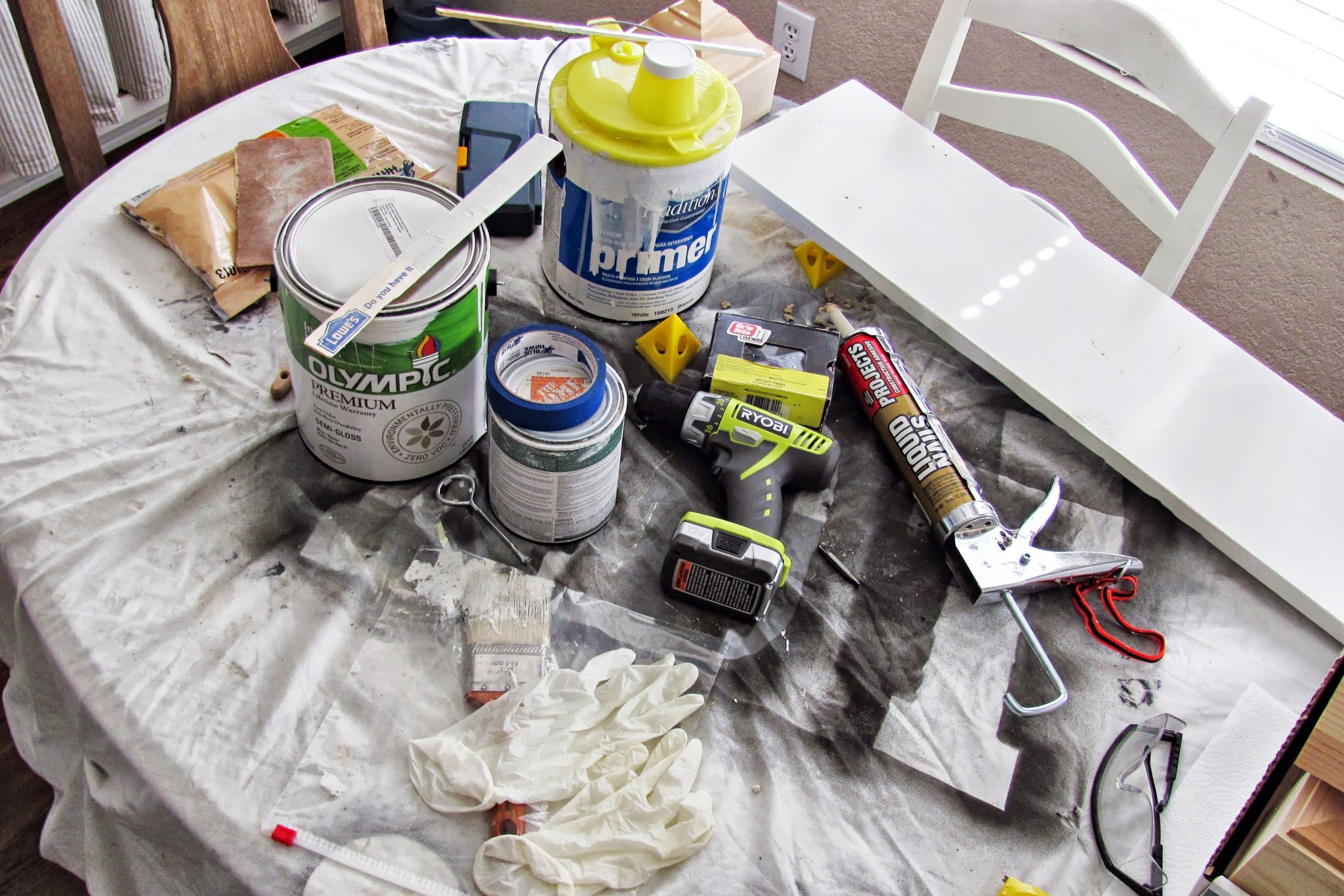 Caulk and other home maintenance products on a table