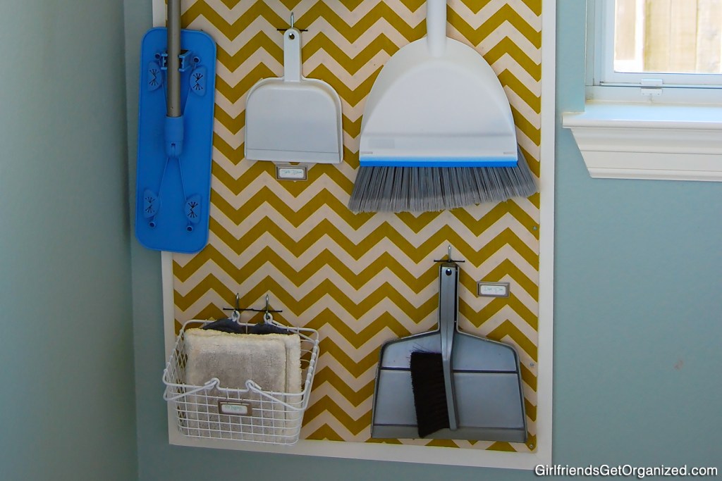 A now-organized and attractive laundry room pegboard