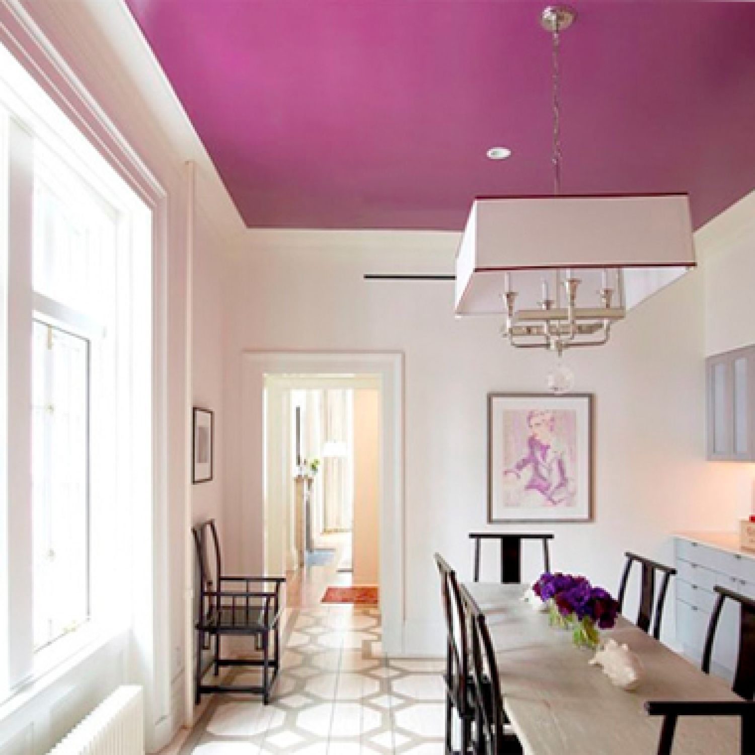 Purple Ceiling in Dining Room | Home Color Ideas