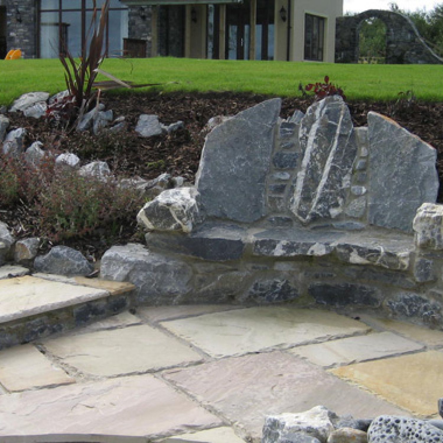 Stone Bench on a Patio | Stone Patio Ideas