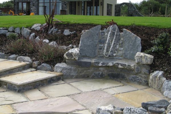 Stone Bench on a Patio | Stone Patio Ideas