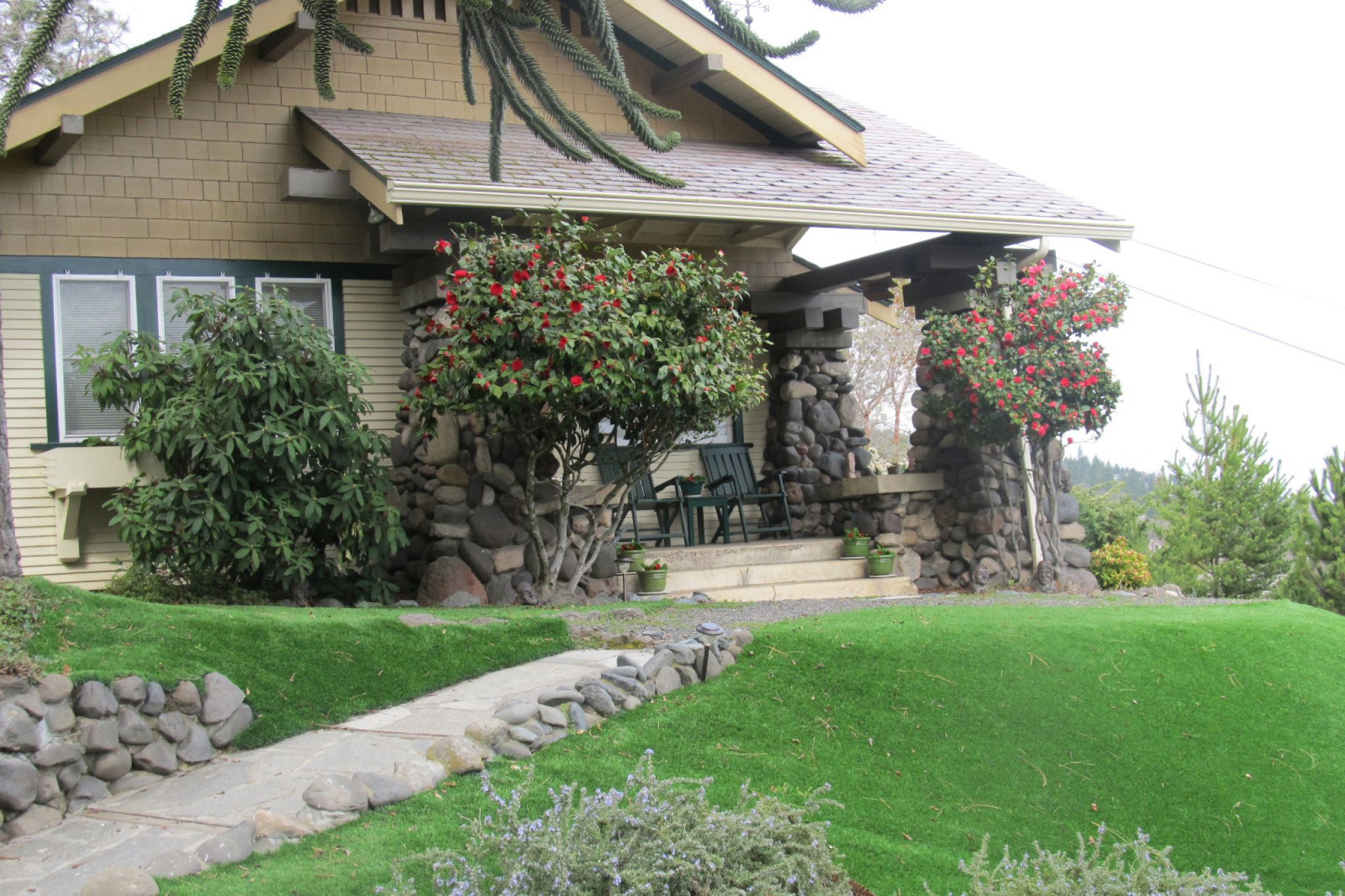 Fake grass used on a steep front lawn