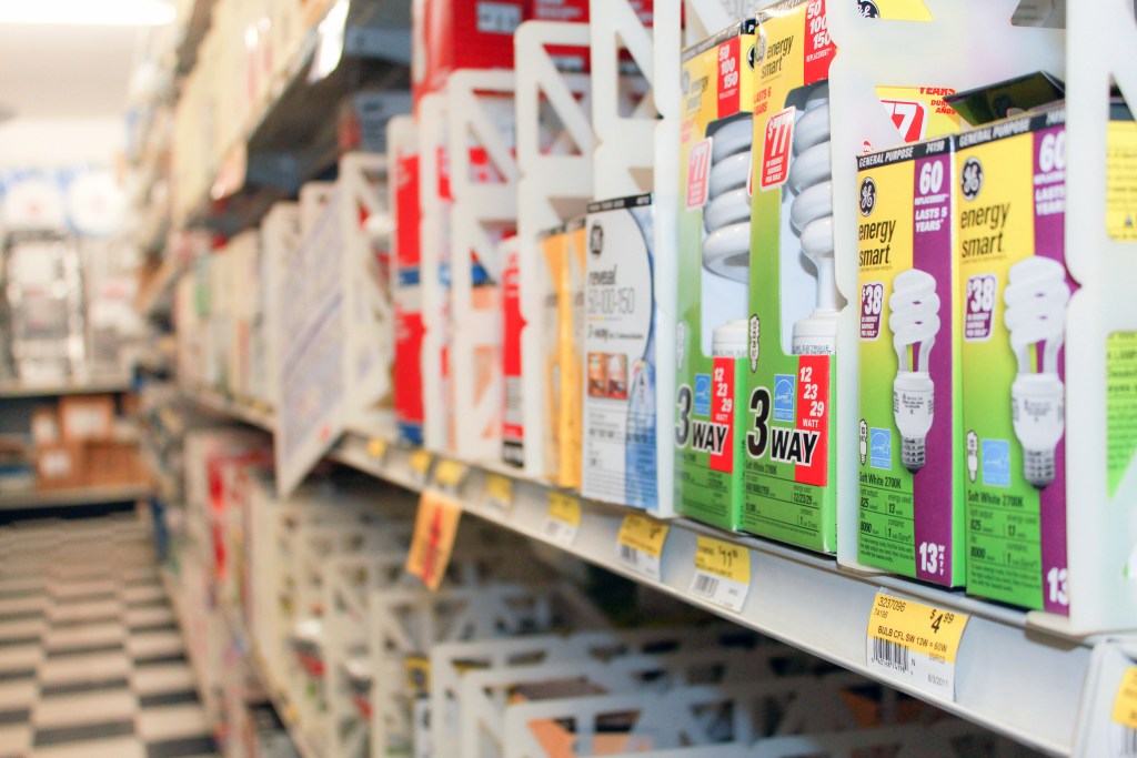 Light bulbs in a hardware store