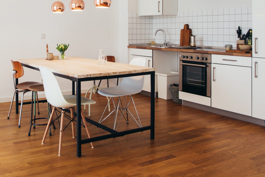 Modern kitchen with wood floors