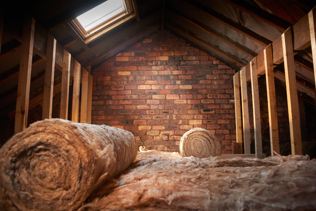 Roll of insulation in a home attic