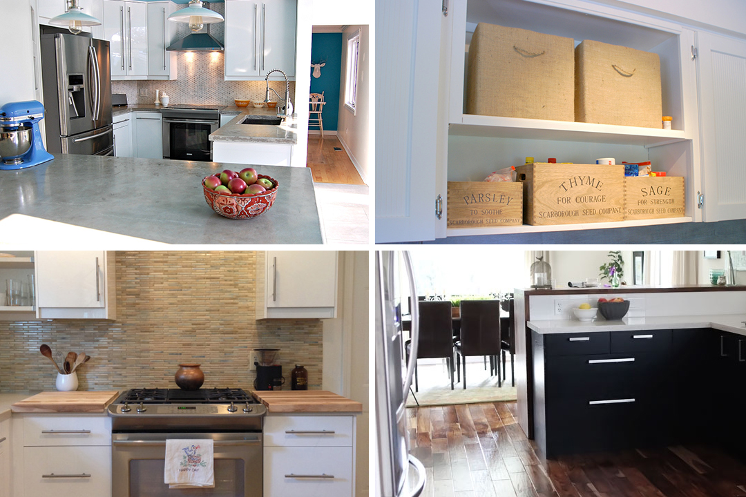 Composite of different transitional kitchens.