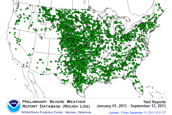 Hail map from the Storm Prediction Center