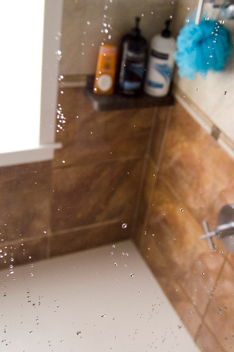 A clean glass shower door