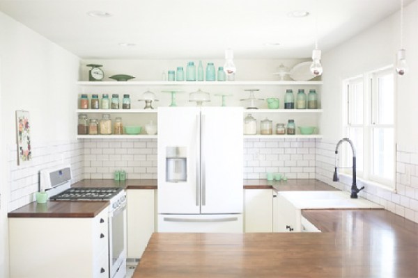 A kitchen with white appliances