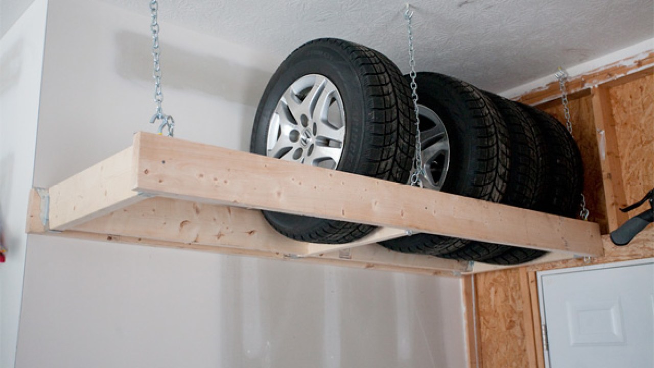 Hanging Winter Tire Storage Shelf | Mudroom Ideas DIY