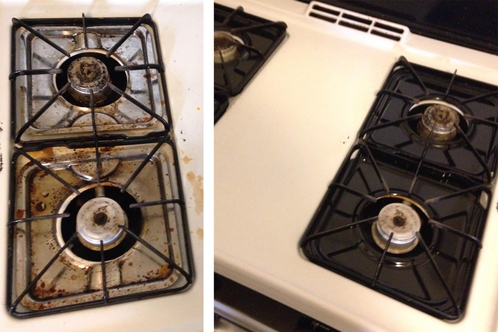 Before and after replacment drip pans were installed