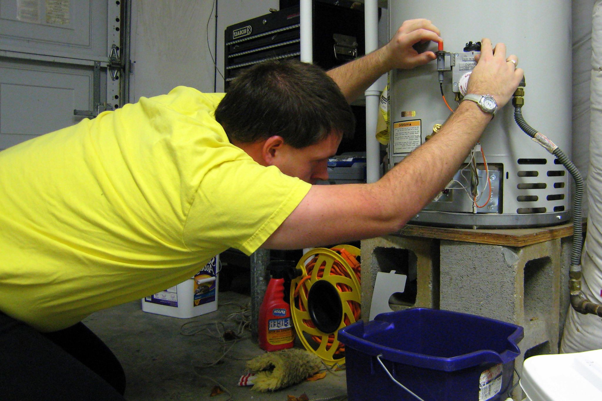 Fixing a water heater in a house