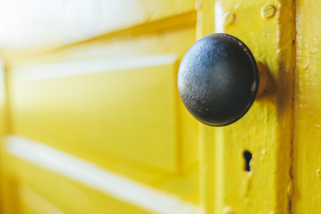 Closeup of yellow door