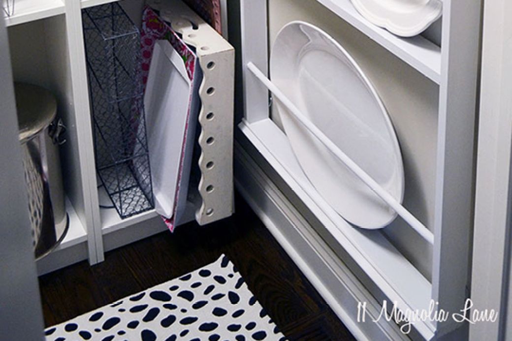 DIY plate rack for pantry organization