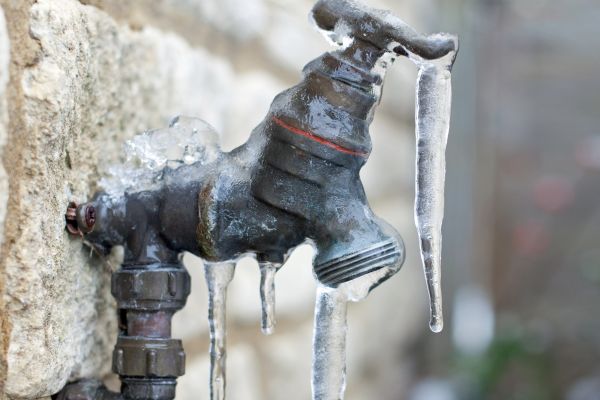 Frozen outdoor faucet