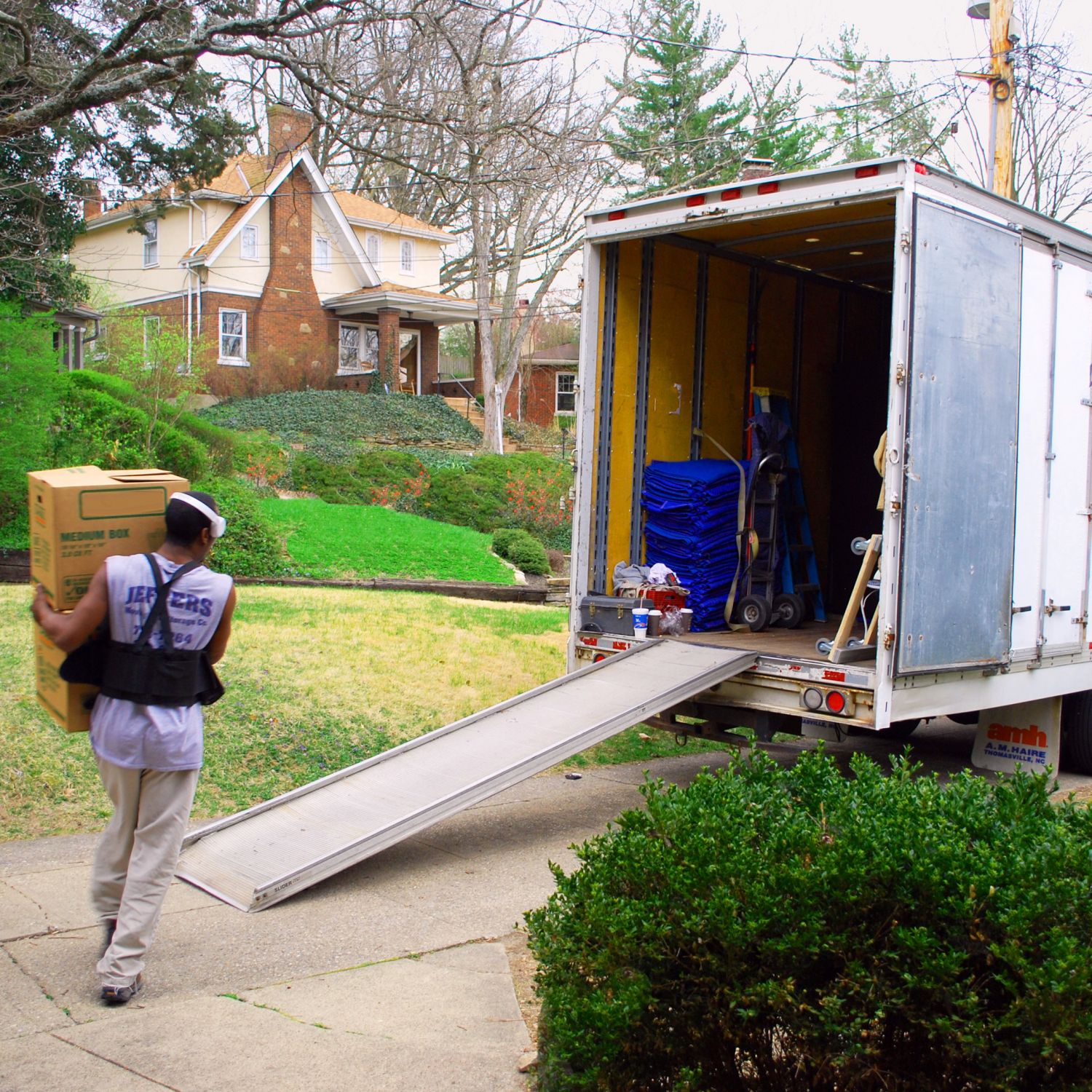 Moving items into a truck on moving day