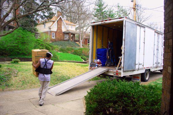 Moving items into a truck on moving day