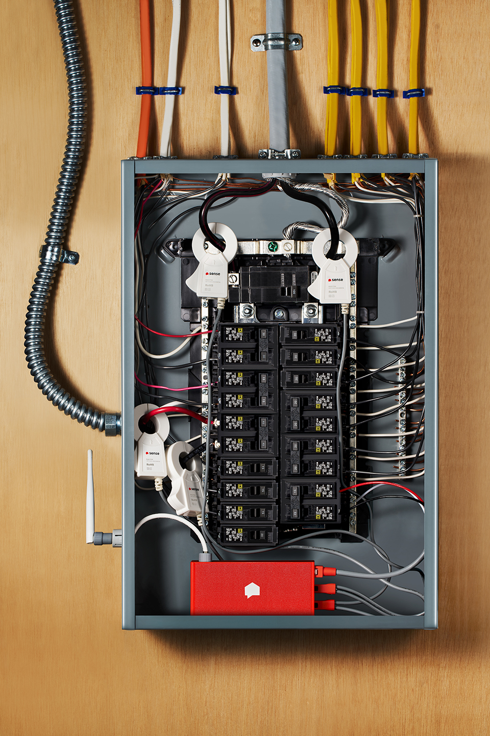 Sense device installed in electrical box to monitor energy