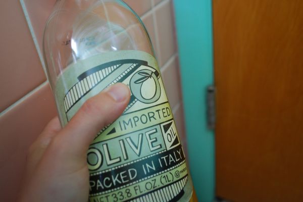 Olive oil on a kitchen countertop