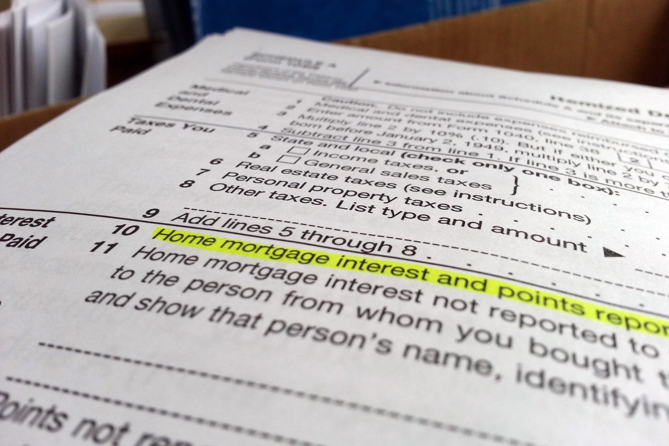 Mortgage points area of Schedule A tax form