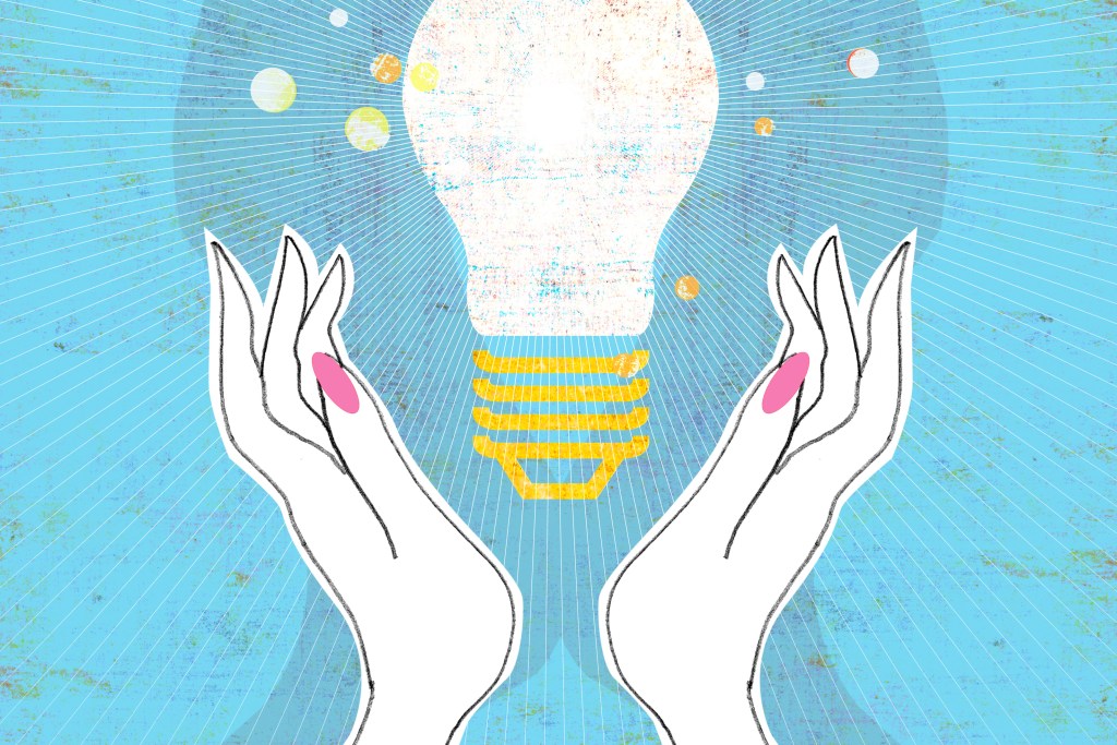 Illustration of hands surrounding a lightbulb
