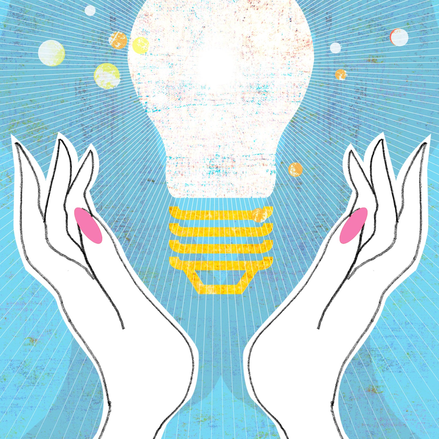 Illustration of hands surrounding a lightbulb