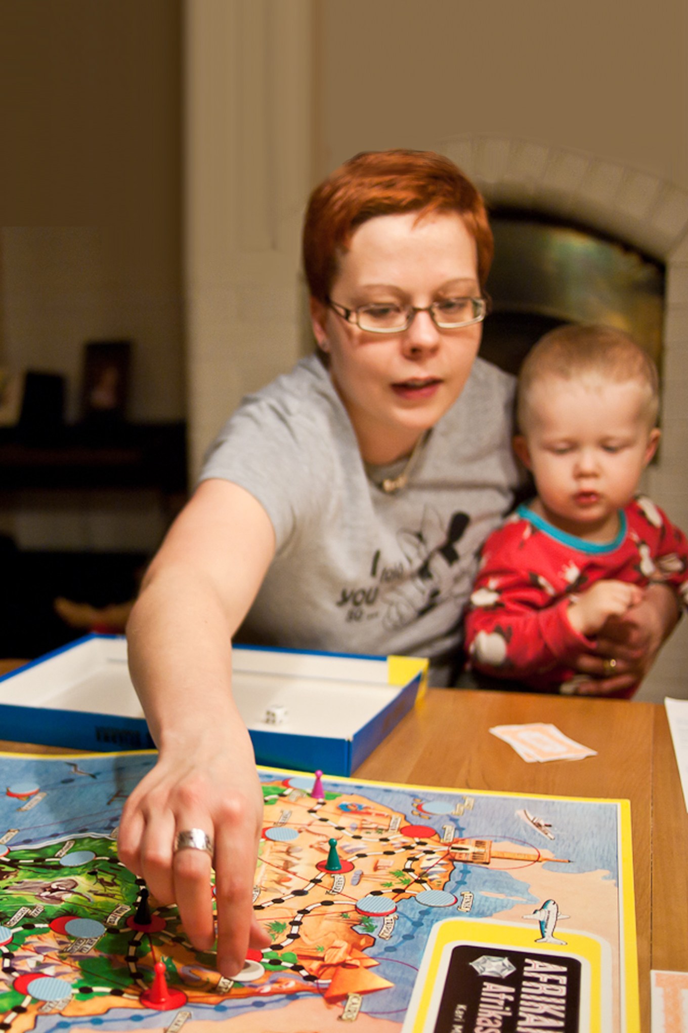 Woman playing a board game during the winter