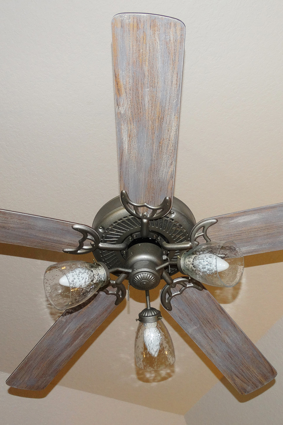 Dry-brushed wood ceiling fan blades
