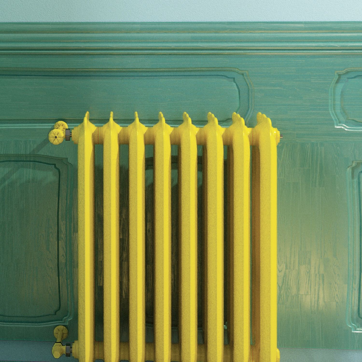 Bright yellow painted radiator