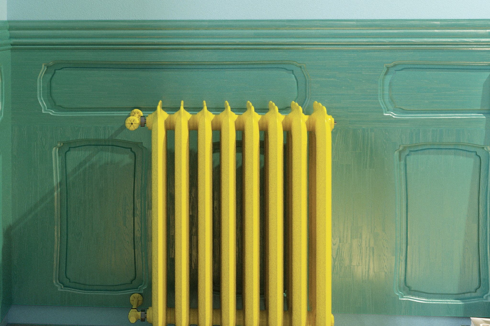 Bright yellow painted radiator