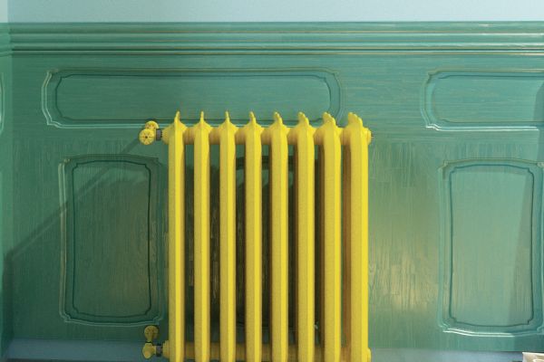 Bright yellow painted radiator