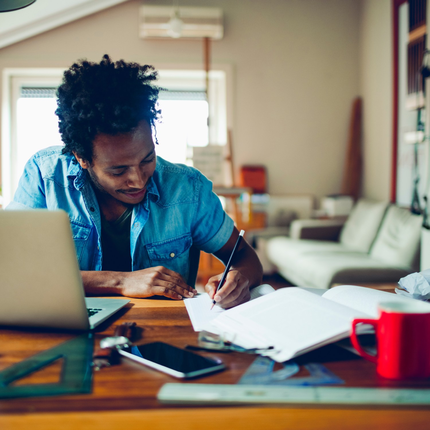 Man working from his home office