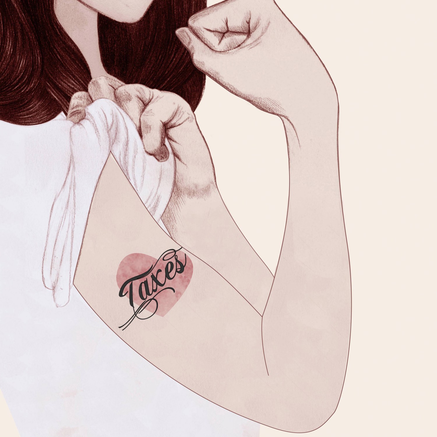 Illustration of woman with a taxes tattoo
