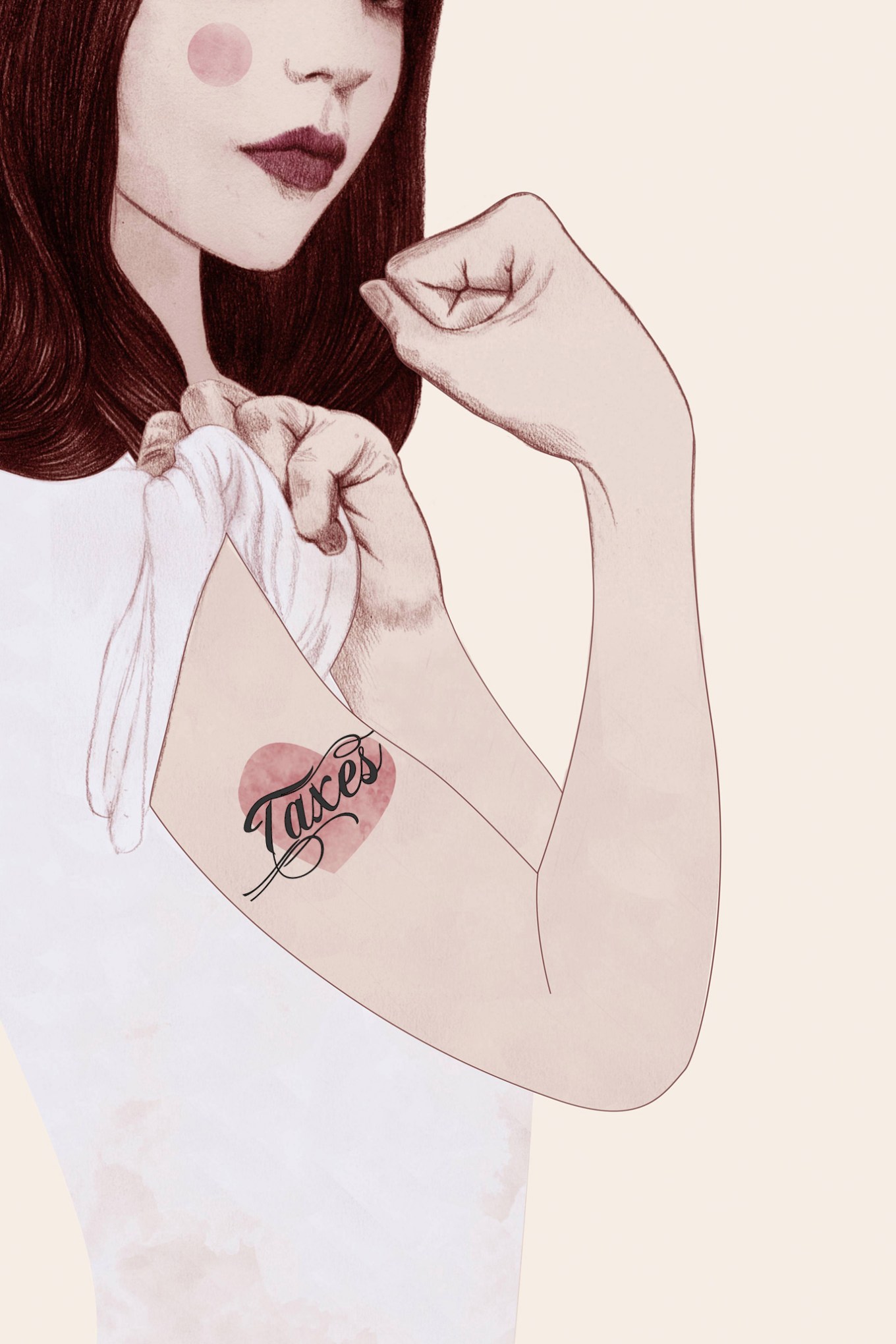 Illustration of woman with a taxes tattoo